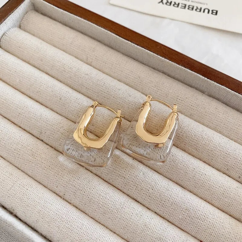 Green Pink Transparent Resin Earrings For Women Geometric Irregular Stud Earrings 2023 New Trendy Ear Jewelry for Party K-
