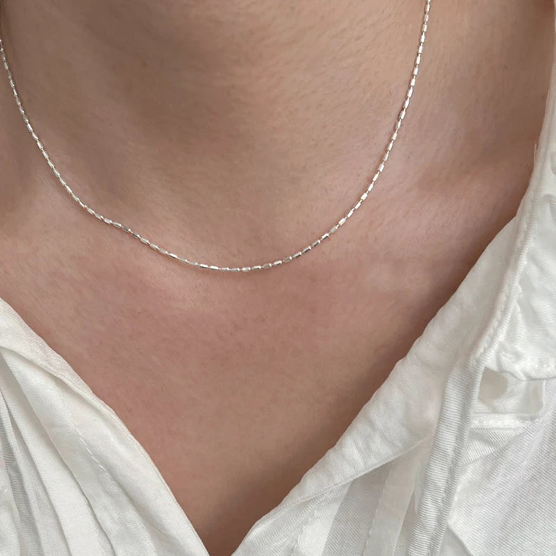 925 Sterling Silver Necklace With Simple Geometric Beads Choker Shiny And Delicate Collarbone Chain For Women Fashion Jewellery