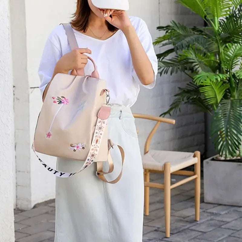 Waterproof Oxford Women Backpack Fashion Anti-theft School Bag Embroidery Designer Female Large Capacity Travel Shoulder Handbag