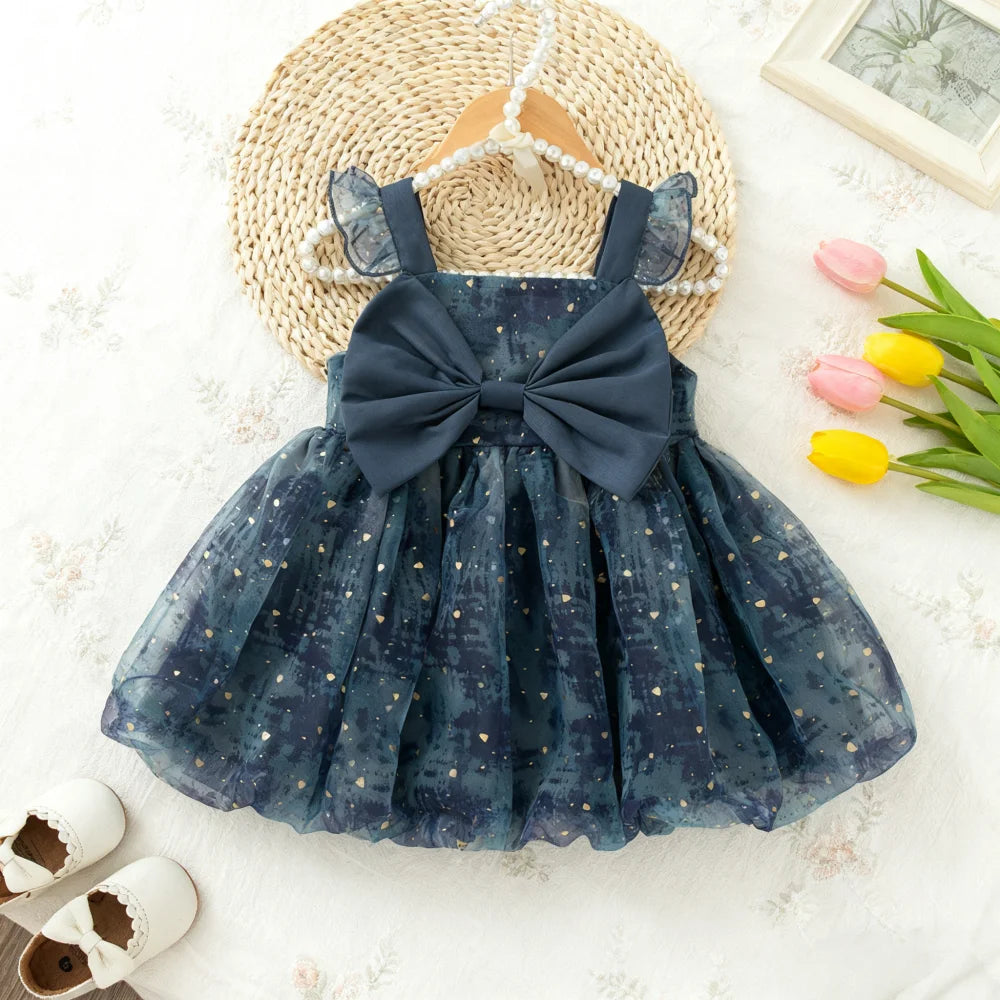 Girls' Dress Summer Bow Floral Puff Sleeve Baby Girl Dress Adorable Princess Baby Dress Baby Girl Clothes