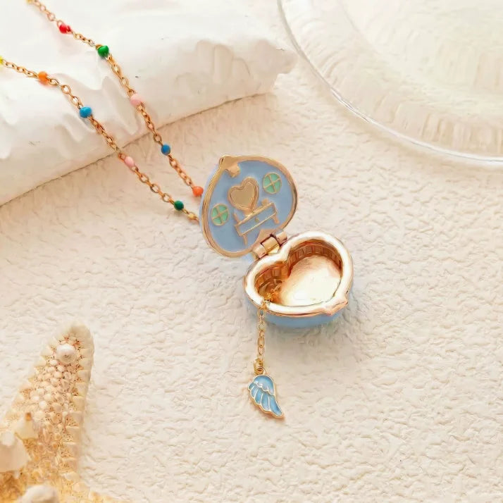 Fairy Tale Gingerbread House Necklace Open and Close Pendant Necklace Women Girls Enamel House Girl Necklace Jewelry Accessory