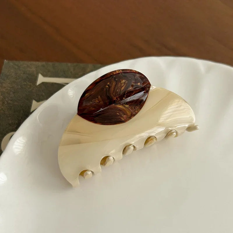 1pc Elegant Vintage French Hair Clip Two-tone Wood Grain Marbled Design Perfect For Casual Daily Dressing Cute Hair Clips New