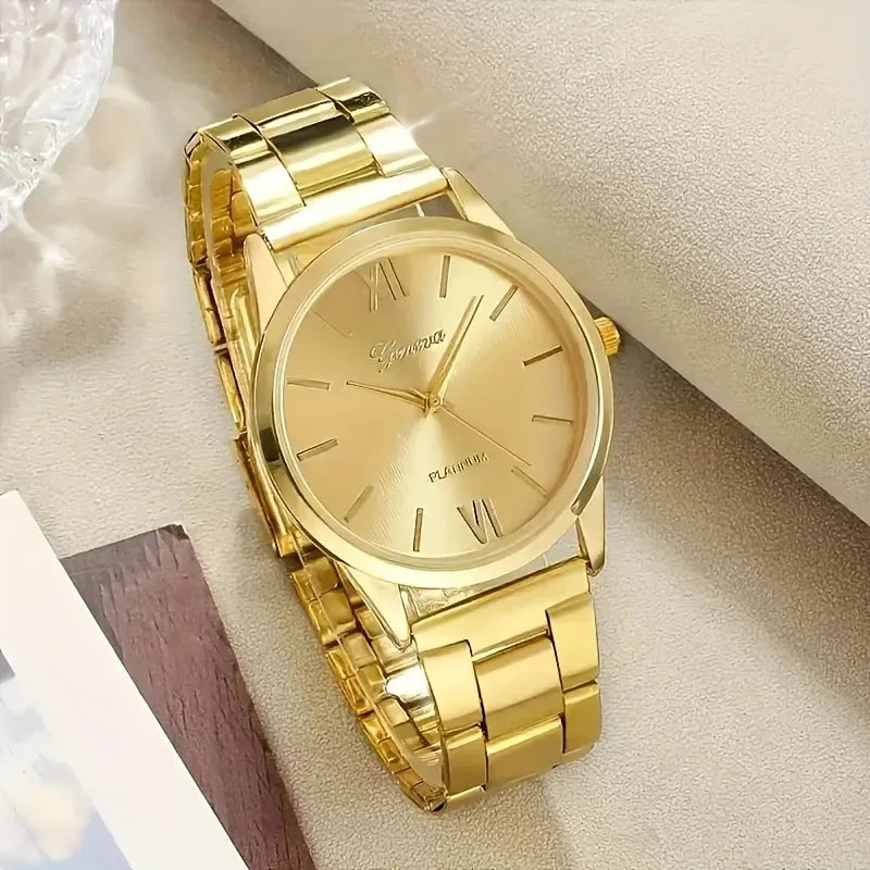 6PCS Women's Watch Fashion Gold Steel Band Quartz Watches Bracelets Set（Without Box）