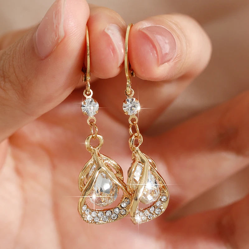 Fashion Gold Colour Round Earrings for Women Trendy Geometric Wedding Engagement Romantic Earrings Party Female Classic Jewelry