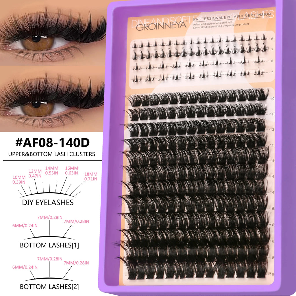 GROINNEYA Manga Lashes Cluster Lashes Natural Eyelash Extension Cluster Natural Volume Individual Lashes Mixed Tray Lashes