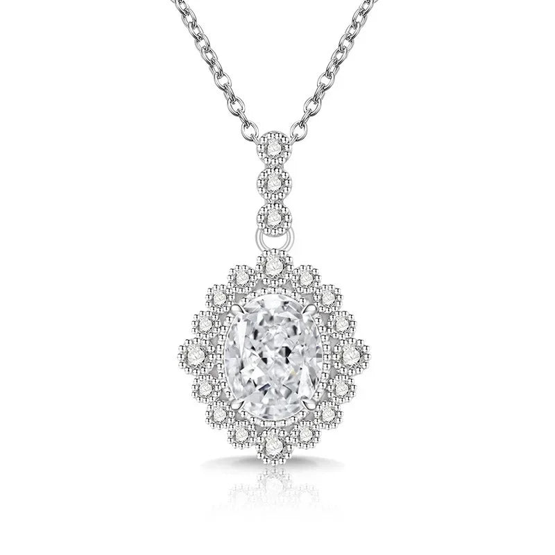 925 Sterling Silver Fashion Temperament Zircon Ice Flower Cut Pigeon Egg Necklace Birthday Party Anniversary Gift