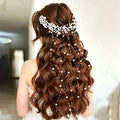 Bridal Pearl Long Tassel Hair Comb Wedding Headpiece Sparkly Beaded Hair Accessories Women Elegant Wedding Party Hair Ornament