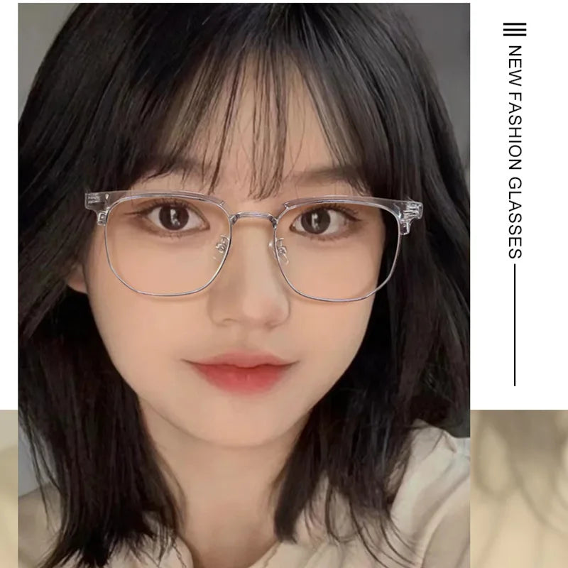 Fashion unisex square Plain glasses for men women Metal frame glasses polygon eyeglasses Gentle Black anti blue light glasses