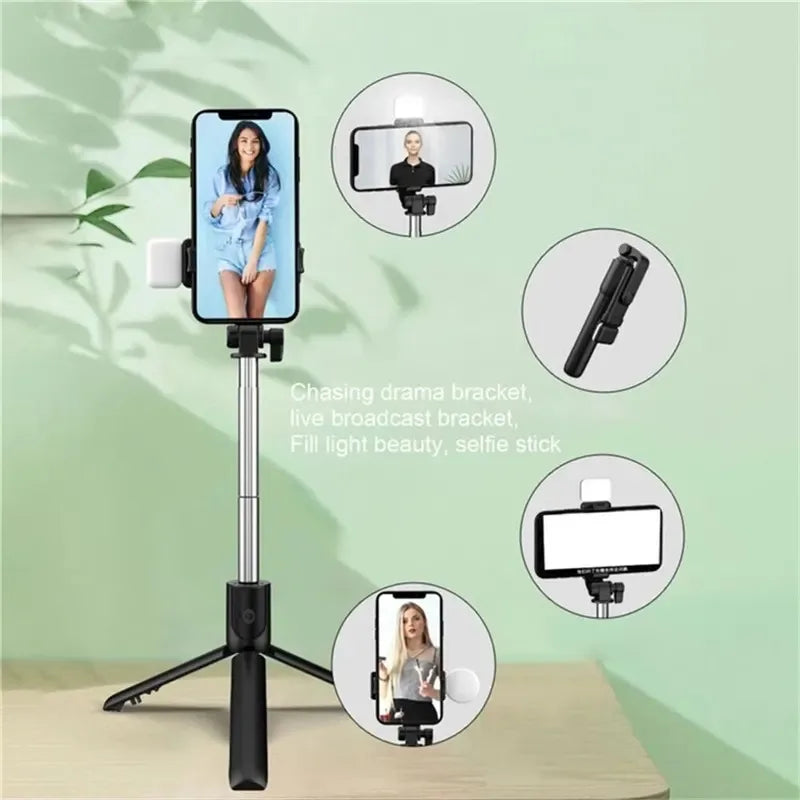 Selfie Stick Tripod With Bluetooth Remote Wireless Phone Holder Stand With Beauty Fill Light For All Smartphones