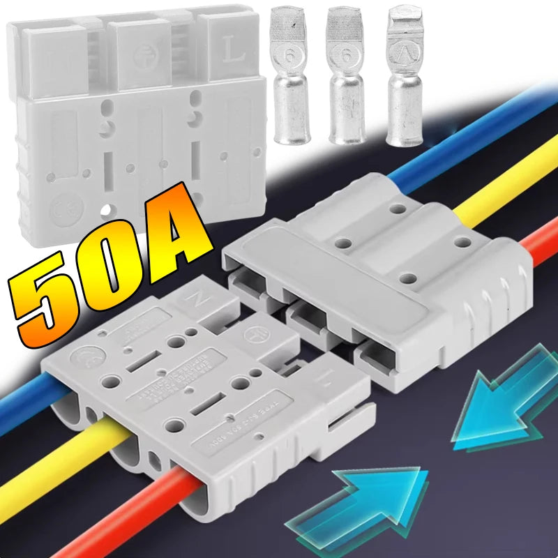 For Connector Plugs 50A Cable Kit Suitable for Anderson Plugs 50A Forklift Battery Charging 3-Pole Plug Battery Connection Cable