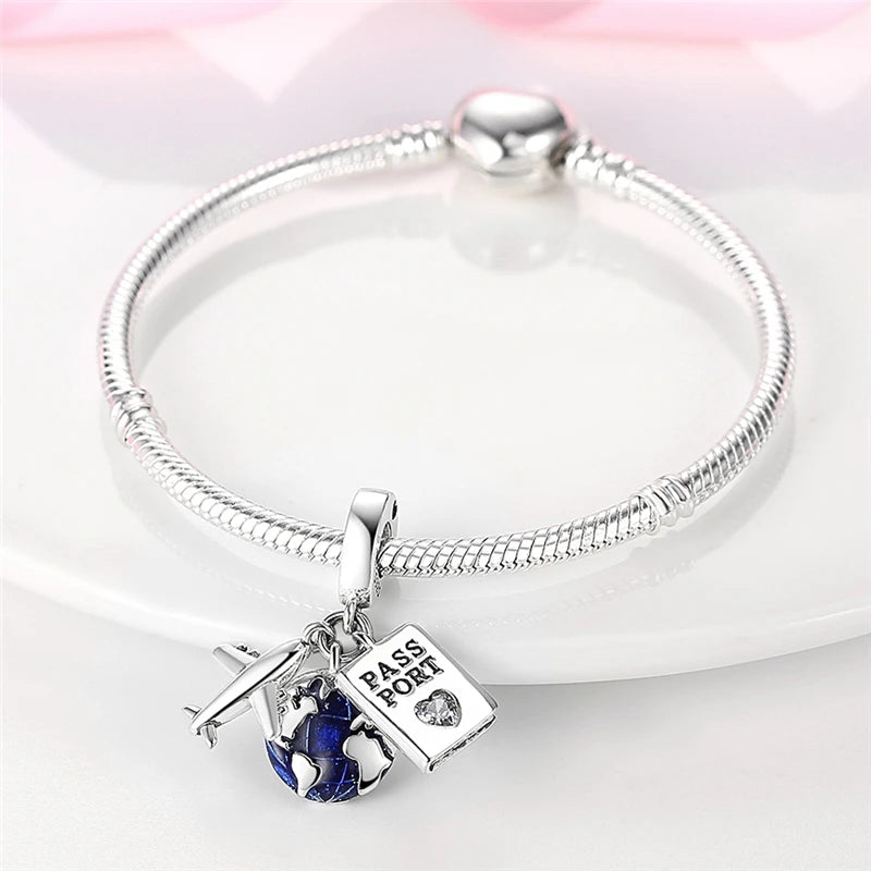 925 Sterling Silver Traveling The World Alphabet Charms Pendant For Women Fit Original Bracelet DIY Birthday Party Jewelry Gifts