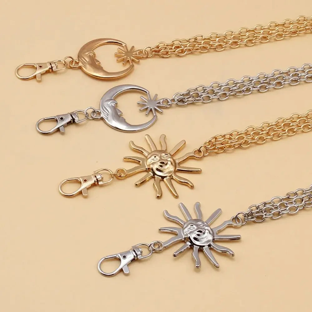 Punk Hip Hop Style Thin Waist Chain Sun Moon Star Women Chain Belt Vintage Fashion Metal Alloy Waistband Clothing Accessories
