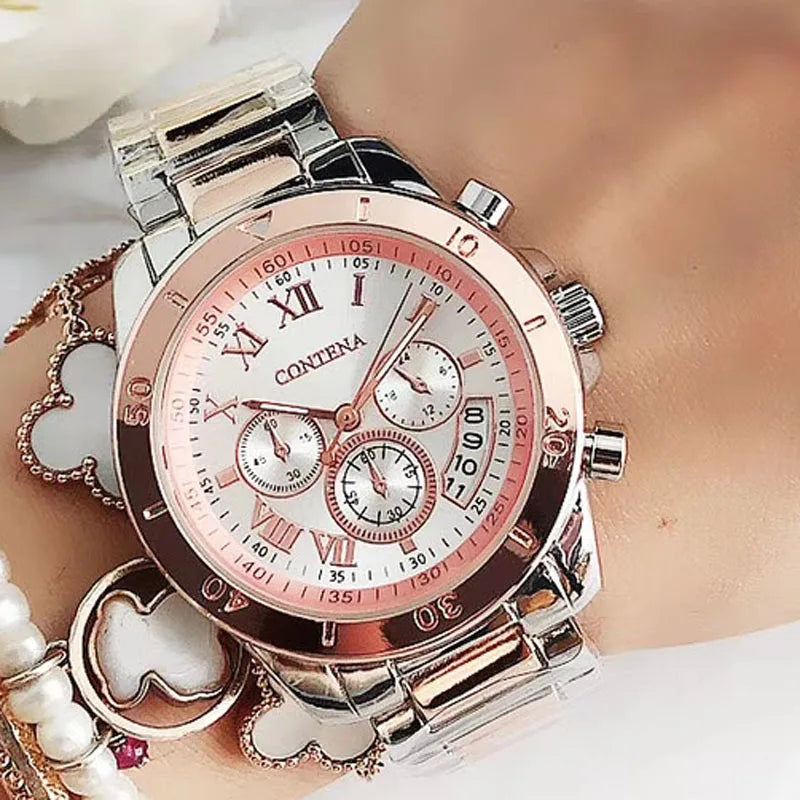 CONTENA Top Brand Luxury Watches for Women Fashion Creative Steel Bracelet Women's Watches Ladies Quartz Watch Reloj Mujer