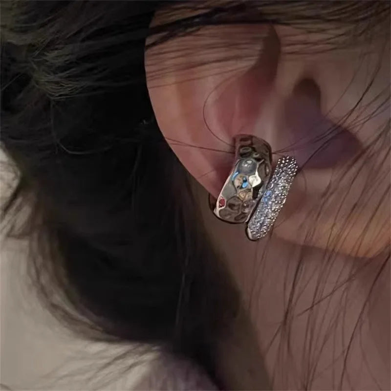 New Trending Zircon Double-layer Ear Cuff No Piercing Earring Punk Unique Metal Geometric Ear Clip for Women Y2K Jewelry 2026