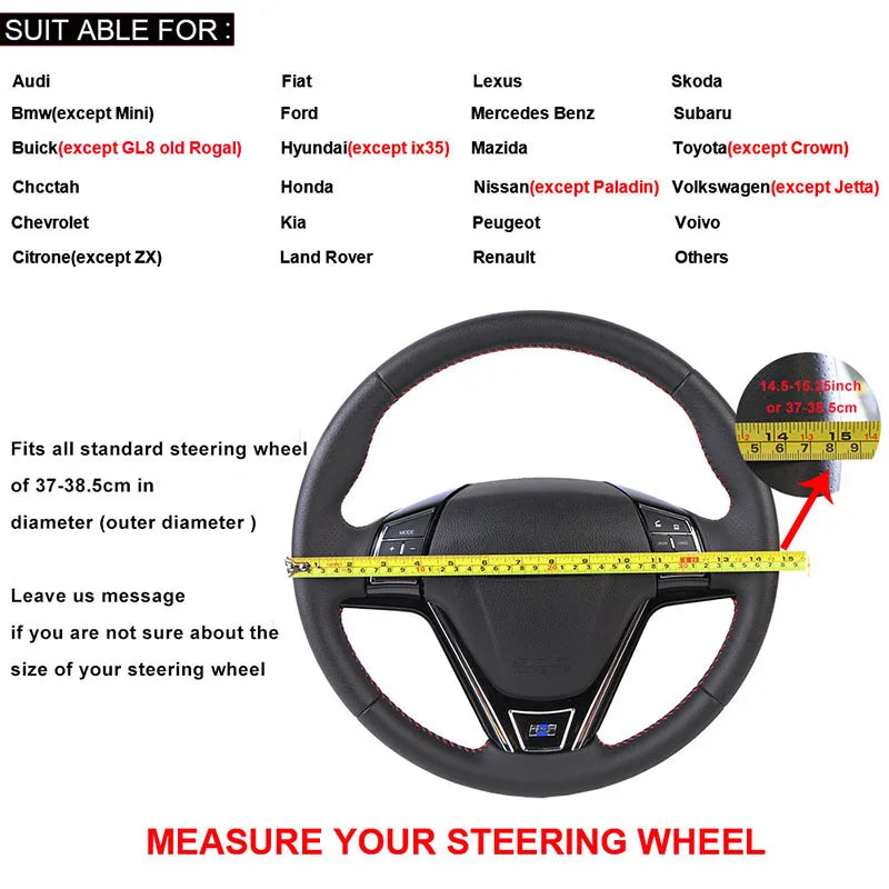 2025 New Carbon Fiber Hand Stitched Car Steering Wheel Cover for Universal 38cm Wheels Luxury Fashionable Durable Black Brown