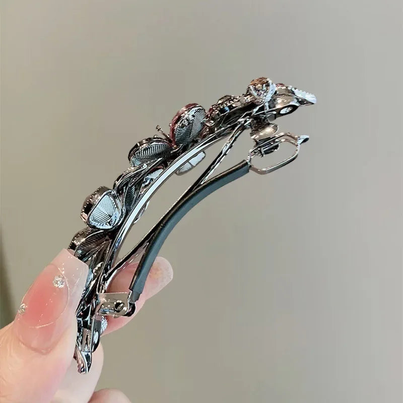 Elegant Colorful Rhinestone Flower Spring Hair Clip One Word Clip Women's Back of Head Half-tied Barrettes Hair Accessories
