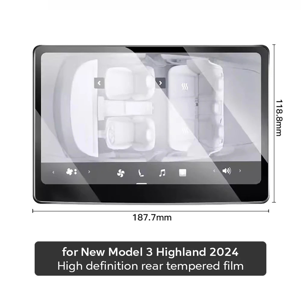Tempered Glass Film Protector for New Tesla Model Y Launch 2026 Model 3 Highland 2024 Rear Row Center Control Screen Protective