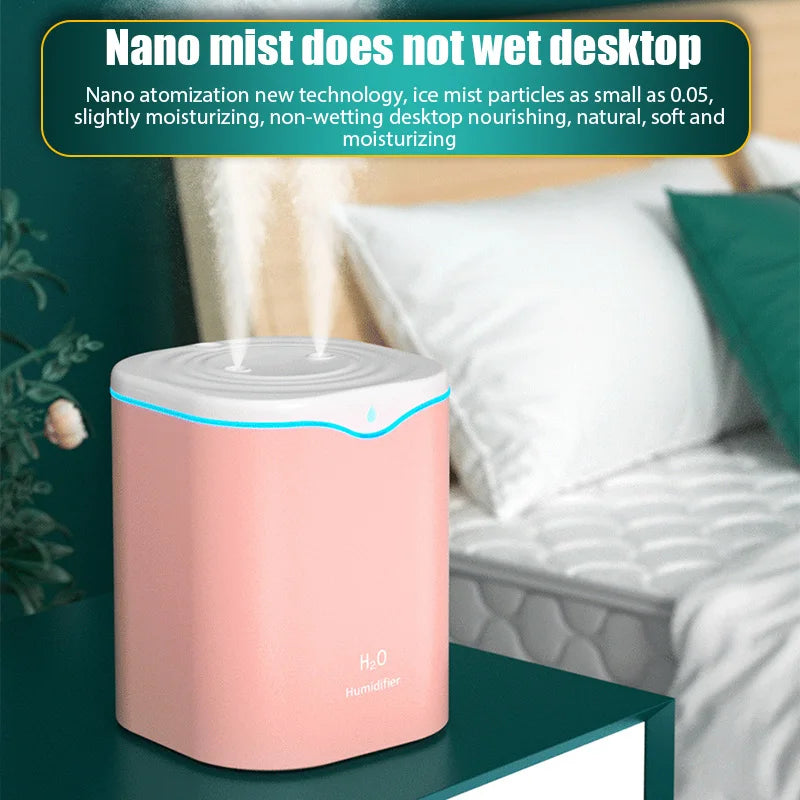 2000ML USB Air Humidifier Large Capacity Home Office Double Spray Port Essential Oil Diffuser Aroma Humificador Mist Fogger