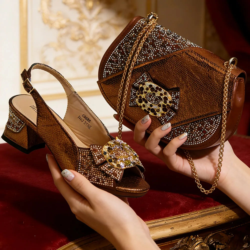 Venus Chan 2026 INS Green Elegant Women's High Heel Shoes and Rhinestone-Embellished Bag Set - Perfect for Any Occasion