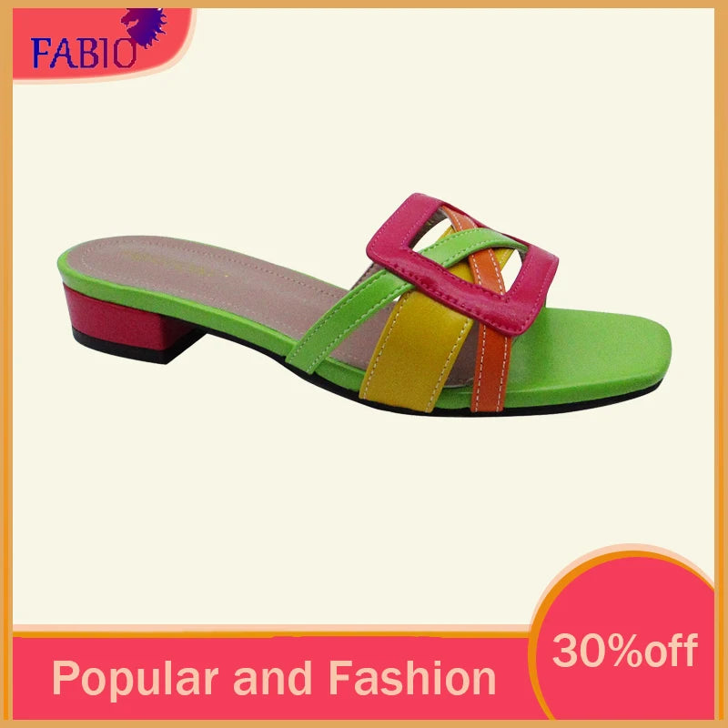 FABIO PENNY2026 Women's Low-Heeled Slippers Elegant European Design Casual Toe-Exposed Fashionable High-End Dinner Comfortable
