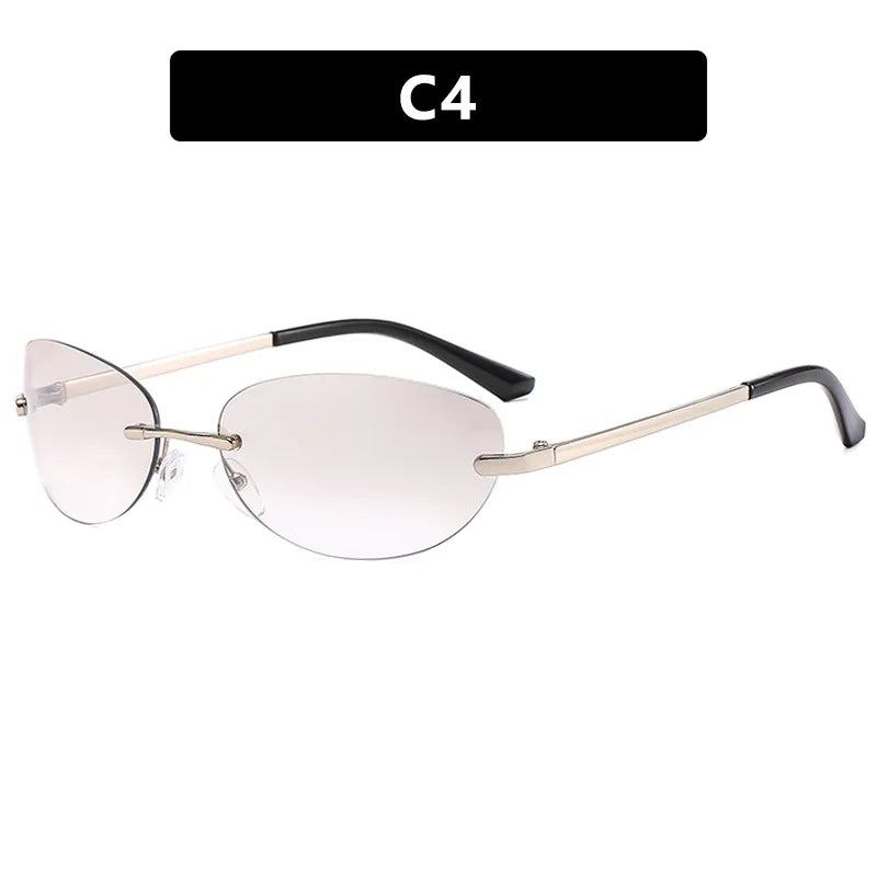 Rimless  Sunglasses Women Fashion Oval 2000'S Brand Designer Sun Glasses Y2k Wrap Around Transparent Eyewear Gradient  Shades