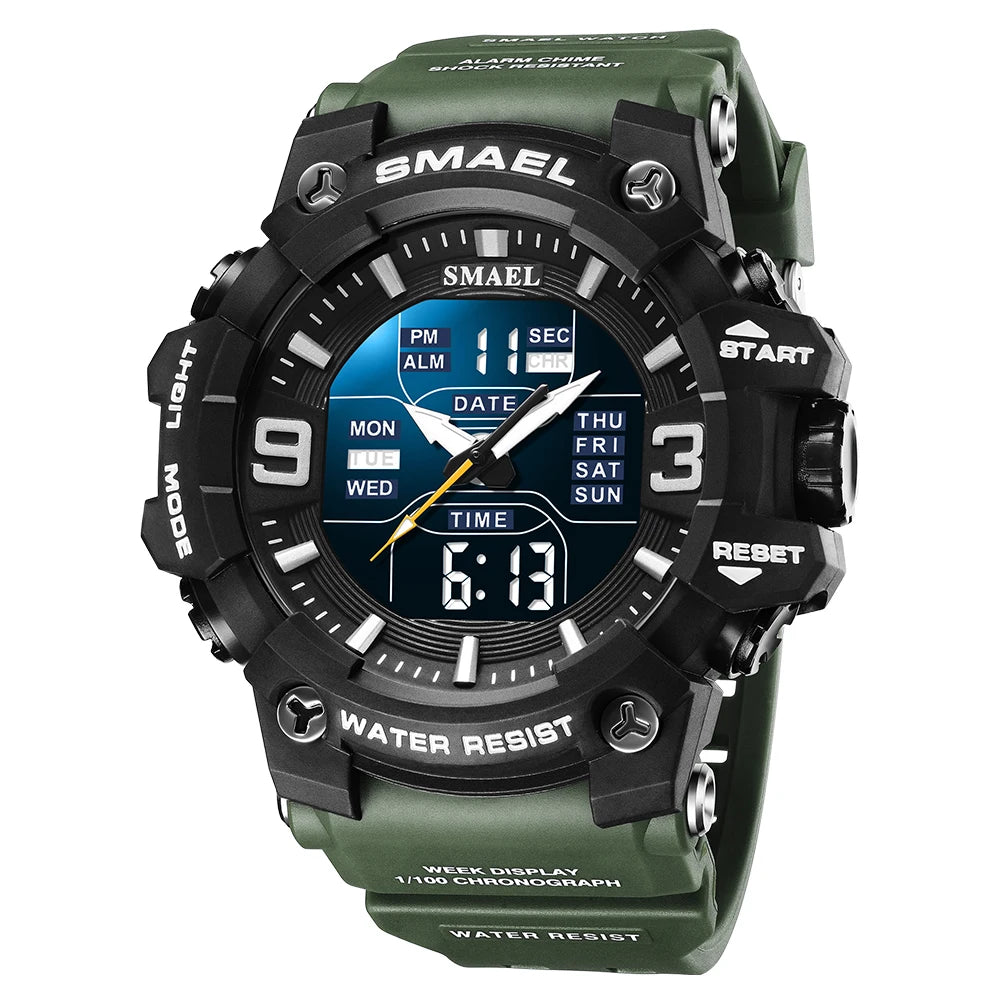 SMAEL 8049 Watch Sport LED Light Alarm Clock Dual Time Display WaterproofWeek Auto Date Wristwatches Quartz