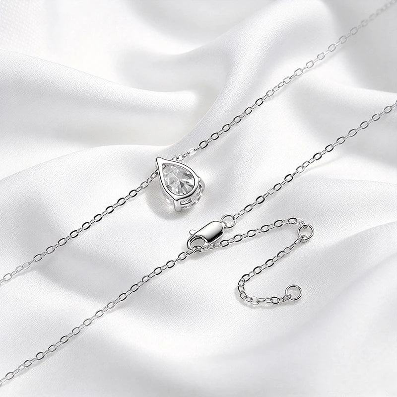 Smyoue Certified 1CT 2CT Pear Cut D VVS1 Moissanite Necklace for Women 18k Gold Plated Jewelry 100%  Sterling Silver 925 Pendant