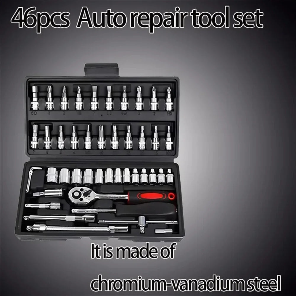 Motorcycle Toolbox Set Fast Ratchet Wrench 46PCS Socket Group Bit Industrial-grade Toolbox Auto Repair Tools Car Maintenance
