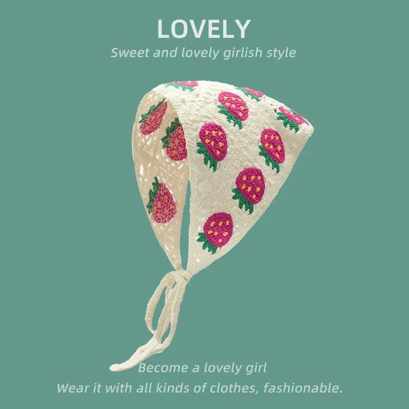 2026 Korean Sweet Cute Handmade Crochet Hollow Triangle Headband Towel Women Literary Photo Hair Scarf