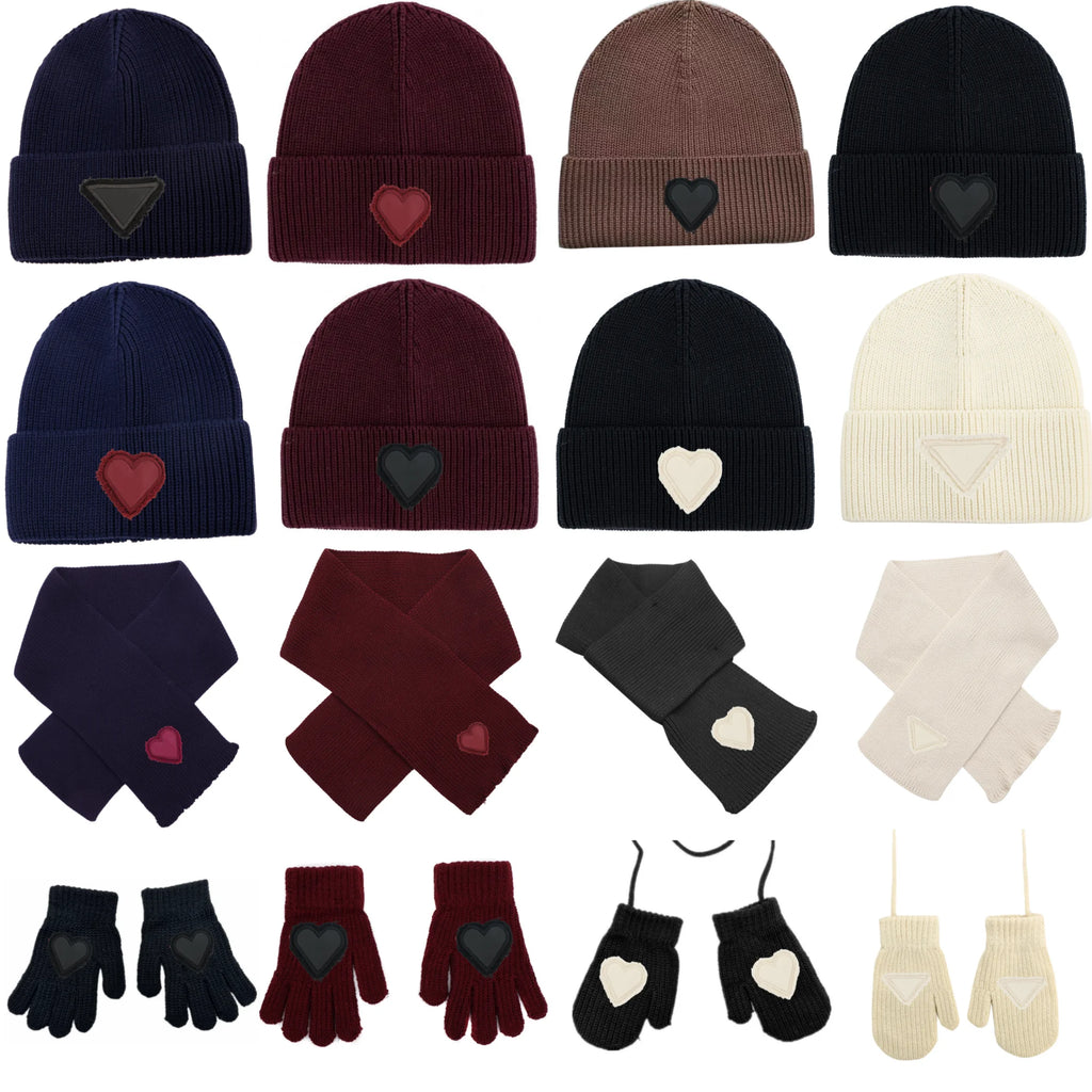 Winter Cotton Knitted Beanies Leather Heart Outdoor Hat Children Hats Personality Table hats girl hat boy hat