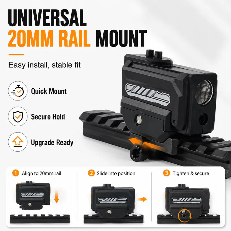 Model Upgrade LED Flashlight Red Laser 2-in-1 Accessory Adjustable Red Beam Universal 20mm Rail Mount Button Battery Powered