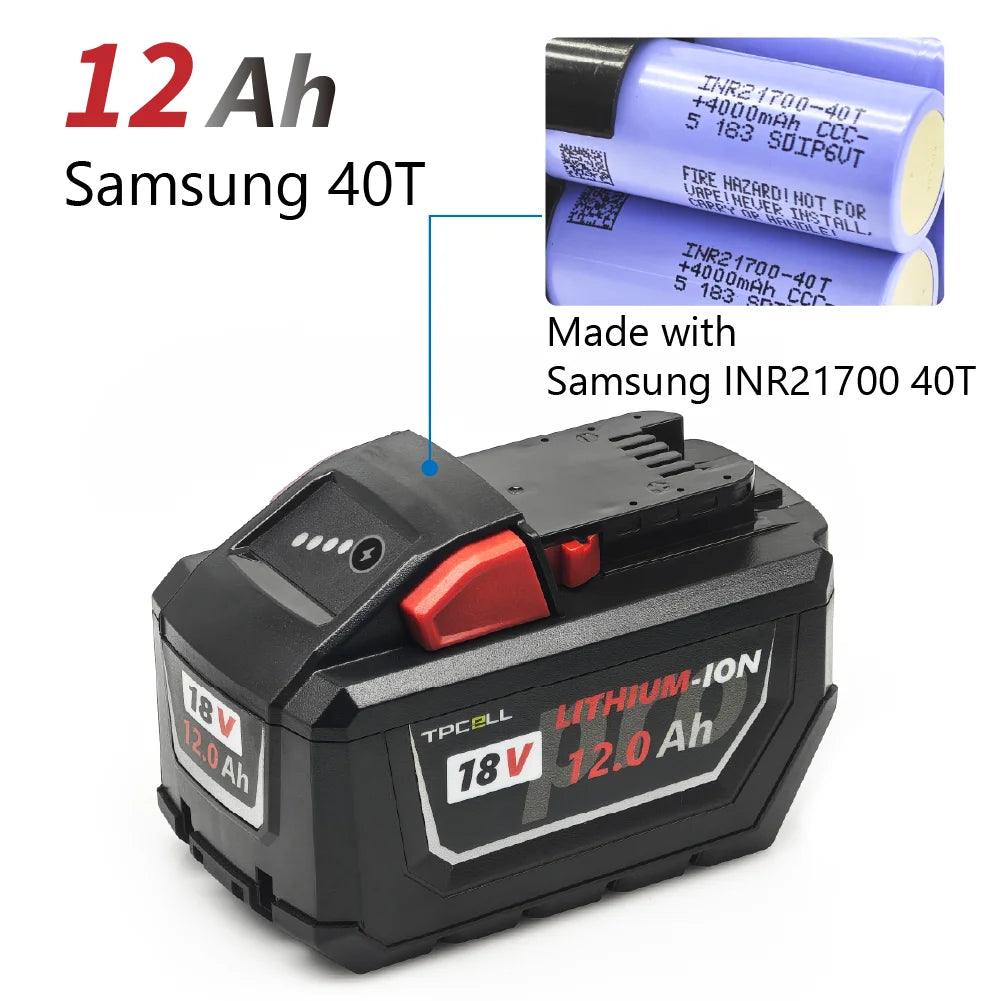 TPCELL 12AH/15AH For M.18 Tabless 21700 18V Professional  Battery Li-ion Replacement  High Output