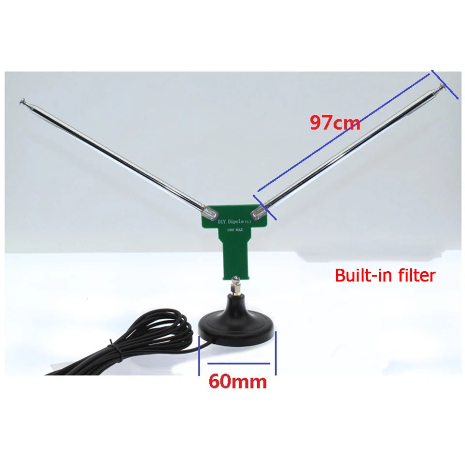 77M-415MHz New FM Aviation Satellite Cloud Map Positive V Sheep's Horn Telescopic Antenna V-Dipole Antenna