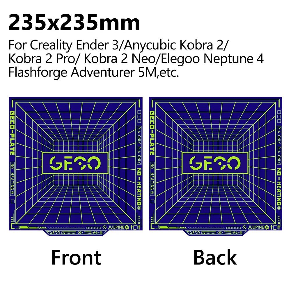 JUUPINE GECO PLA Plate For Bambu Lab Build Plate H2D/H2S/P2S/X1/P1/A1/K2 PLUS/Centauri Carbon Upgrades Cold Plate Super Adhesion
