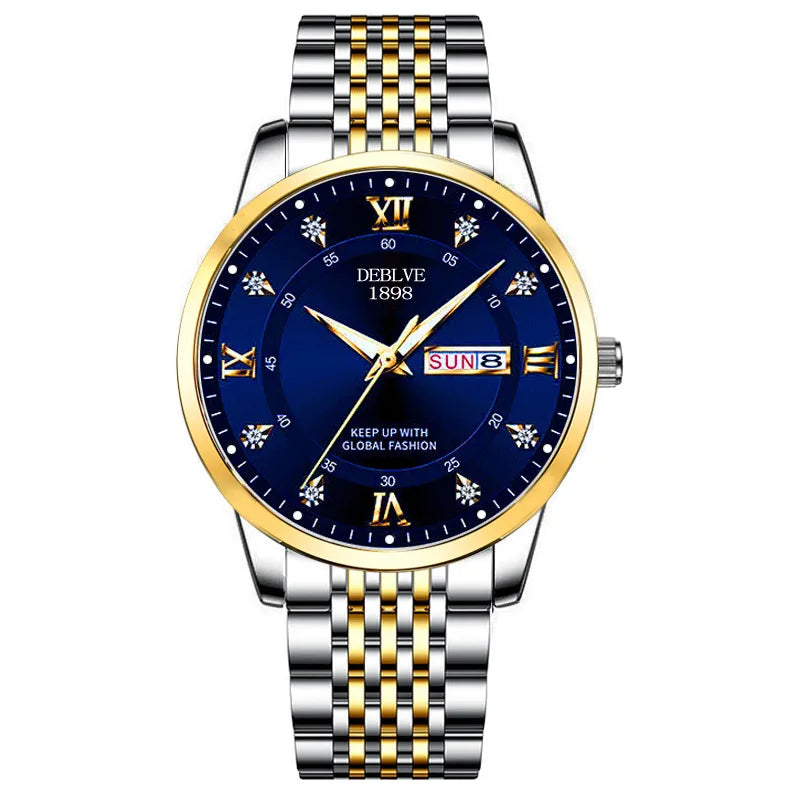 Men's Watch, Classic Fashion Ultra-Thin Luminous Double Calendar Steel Belt Quartz Watch