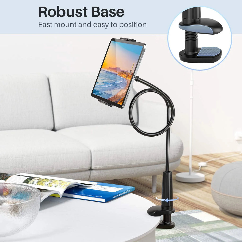 Tablet Holder Stand Bed Adjustable Flexible Arm Tablets Mount Clamp on Table For iPad Air Mini Or Other 4.7-10.5" Devices
