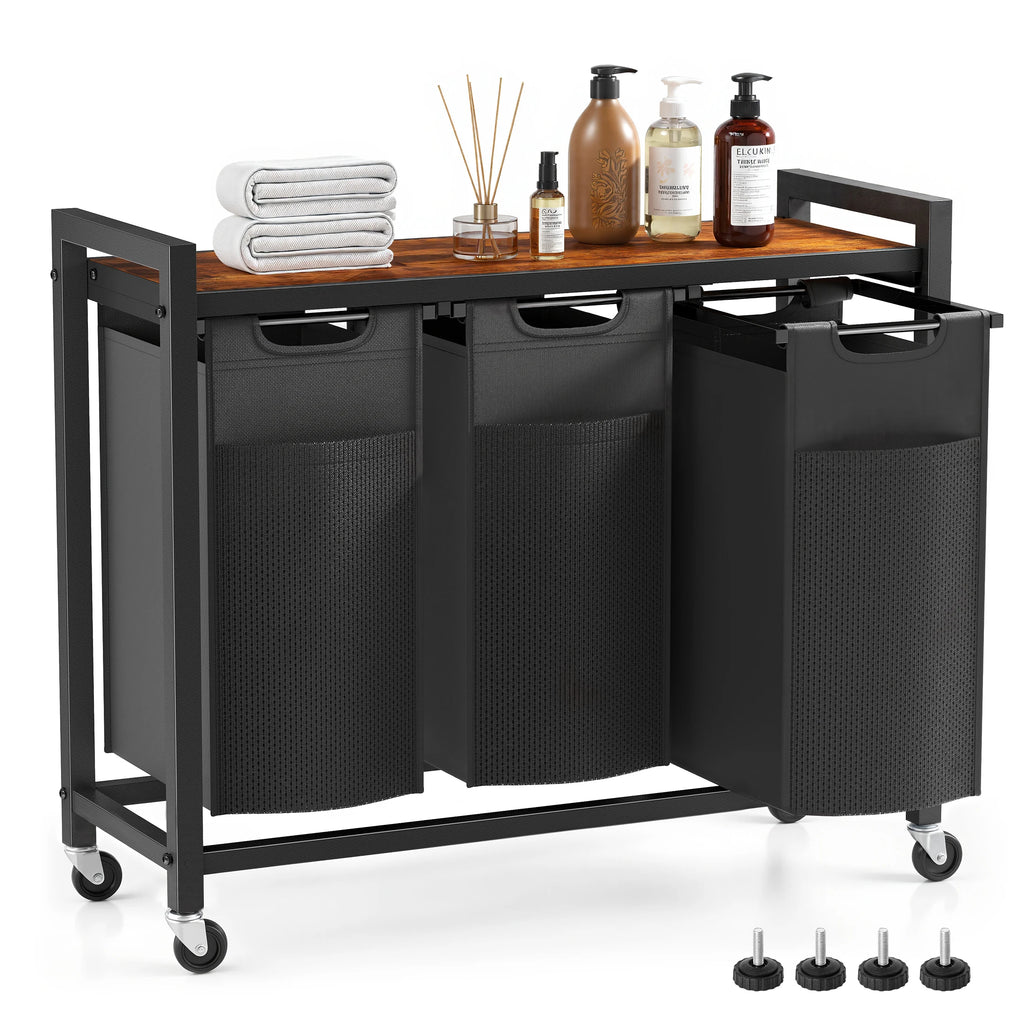 MCQ 36IN Laundry Hampers with Movable Wheels Metal Frame and Pull-Out Removable Sorter Bags Clothes Basket Organizer for Home