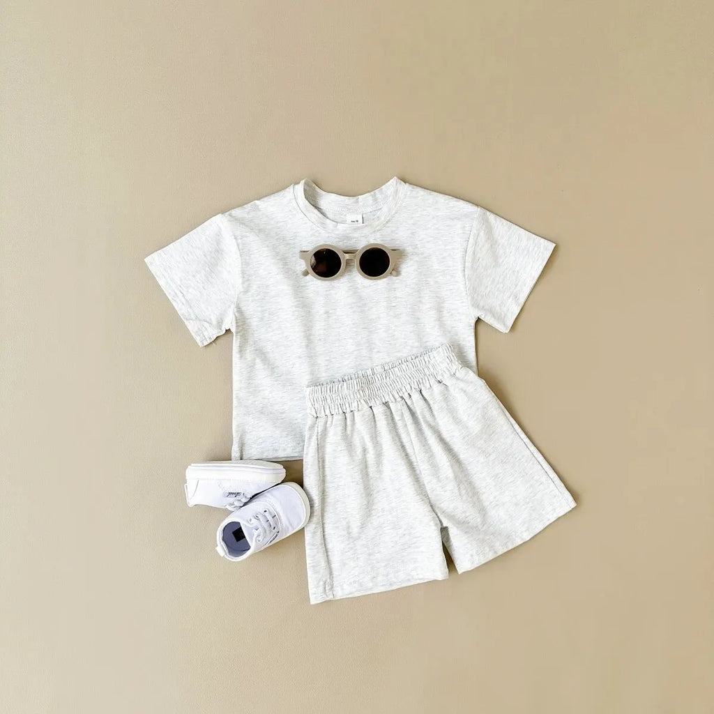 2024 Toddler Baby Summer Casual Clothes Sets Solid Short Sleeve T-shirt Tops Short Pants Boys Girls Clothes 2Pcs Set Clothes
