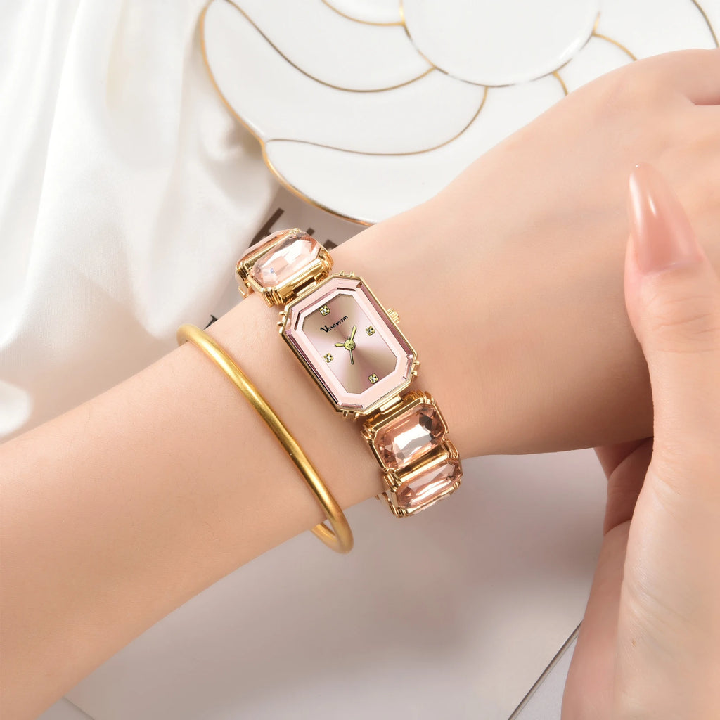 2025 New Women Watches Luxury Diamond Square Quartz Movement Stainless Steel Mesh Belt Original Gold Fashion Dress Women's Watch