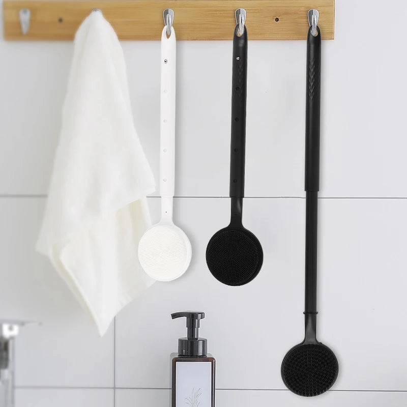 Silicone Scrubber Long Handle Exfoliating Shower Brush Double Sided Back Cleaning Dirt Remover Massage Bathing Body Skin Care