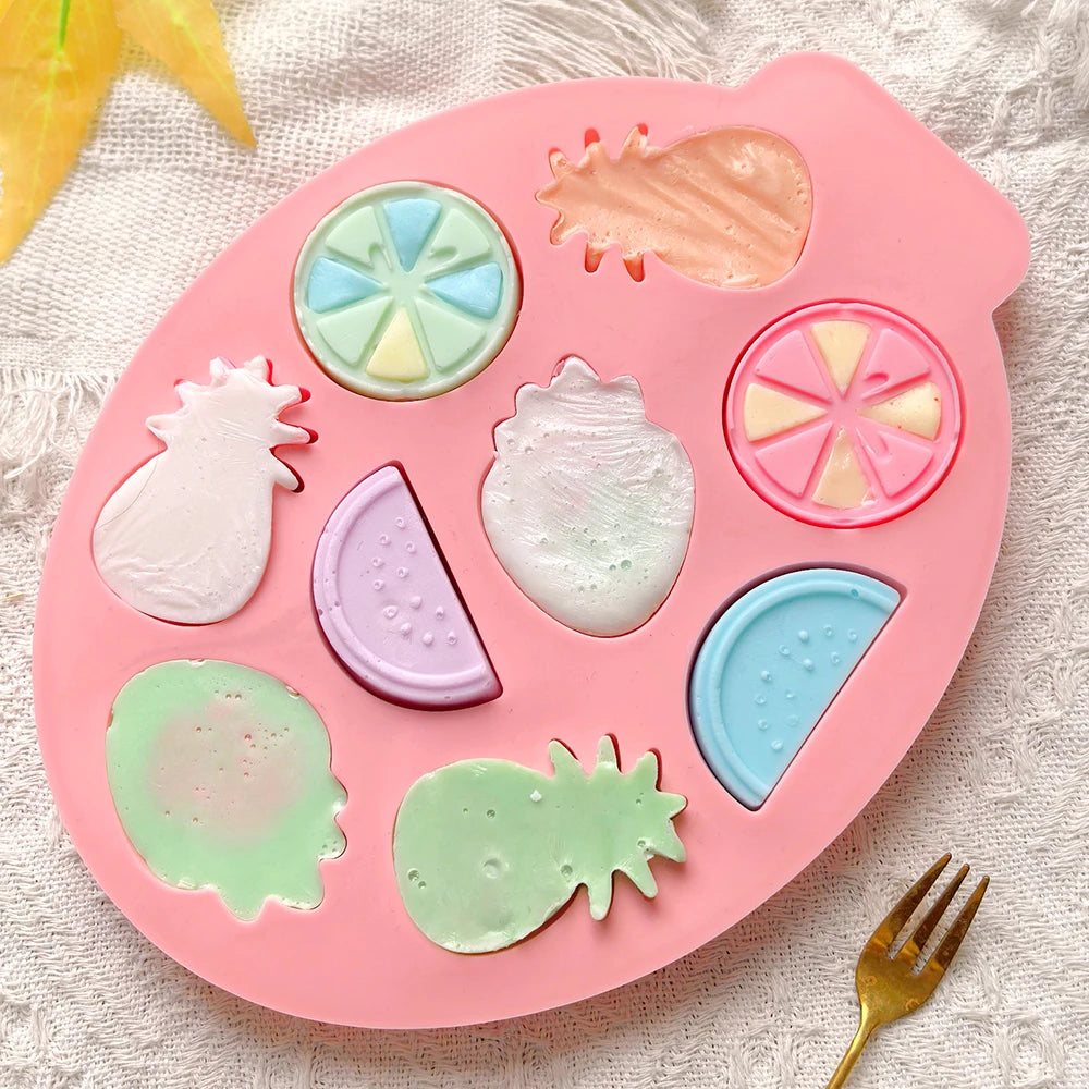 1pc 9-cavity 4 fruit shaped chocolate candy silicone molds, pudding, biscuit, ice tray molds, cake decoration baking utensils