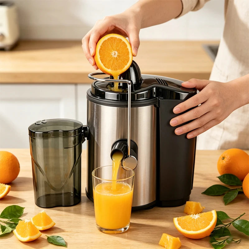 Household and commercial dual-purpose juicer with powerful motor, high-speed output fine andresidue free juice, large capacity machine, material, high temperature resistance, odorless fruit andvegetable fresh pressing juicer