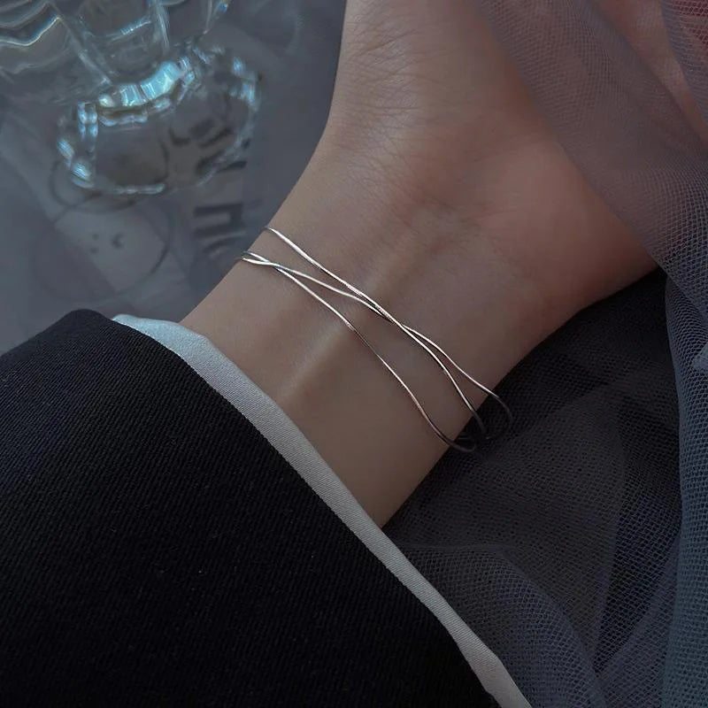 Fashion 925 Sterling Silver Bracelets for Women Simple Korean Multi Layer Coil Adjustable Bracelets Party Wedding Jewelry Gifts