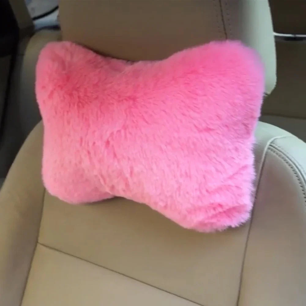 2/4pcs Luxury Plush Car Neck Pillows, Comfortable Neck Support, Faux Fur Texture, Soft Sponge Padding, Makes Traveling More Comfortable