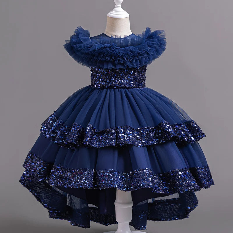 A127 Baby Girls Trailing Dress Princess Party Dress Flower Elegant Wedding Gown Big Bow Birthday Kids Dresses For Girls Children