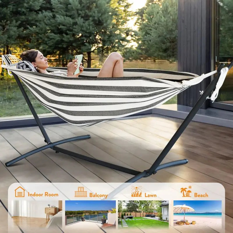 Gyroor Adjustable Stand Hammock - 600lb Capacity Stylish Hammock Bed with Storage Bag for Outdoor Relaxation