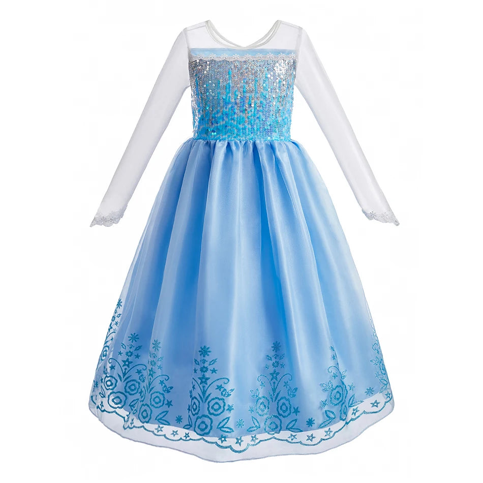 Children Princess Fancy Costume Elsa Party Carnival White Dress Up for Girl Christmas Birthday Cosplay Belle Snowflake Vestidoes