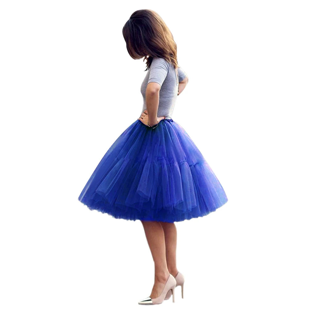 Royal Blue Multi-Layers Tutu Skirts 2024 Midi Tulle Petticoat Women's Underskirt Summer Belly Dance Cosplay Bridal Accessories