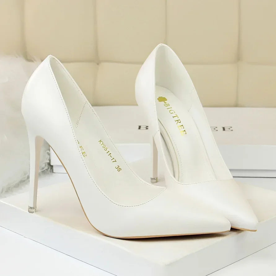 Woman Fashion Career Formal 7.5cm 10.5cm High Heels Colorful Shoes Lady Sweet Blue Yellow Wedding Scarpins Pumps Plus Size 34-43