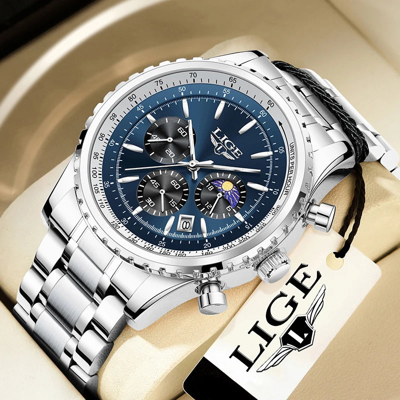 LIGE Fashion Top Brand Luxury Men Watch Casual Business Watch Men Sports Waterproof Quartz chronograph Wrist Watches For Men